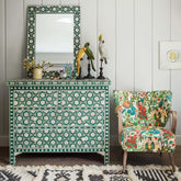 Maaya Bone Inlay Chest of Drawer sideboard Green Floral